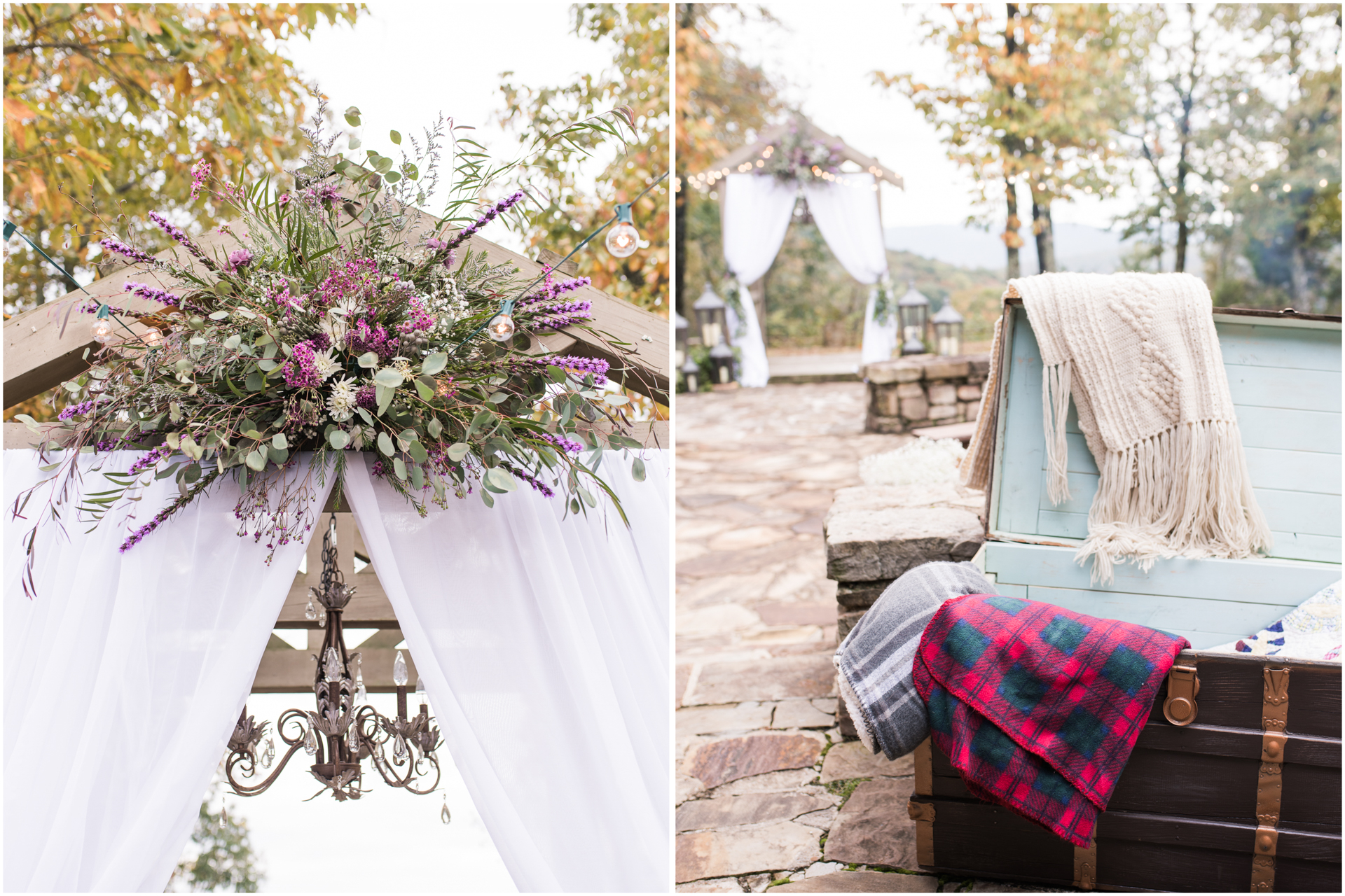 Backyard Ceremony with a Trunk of Quilts for Guests