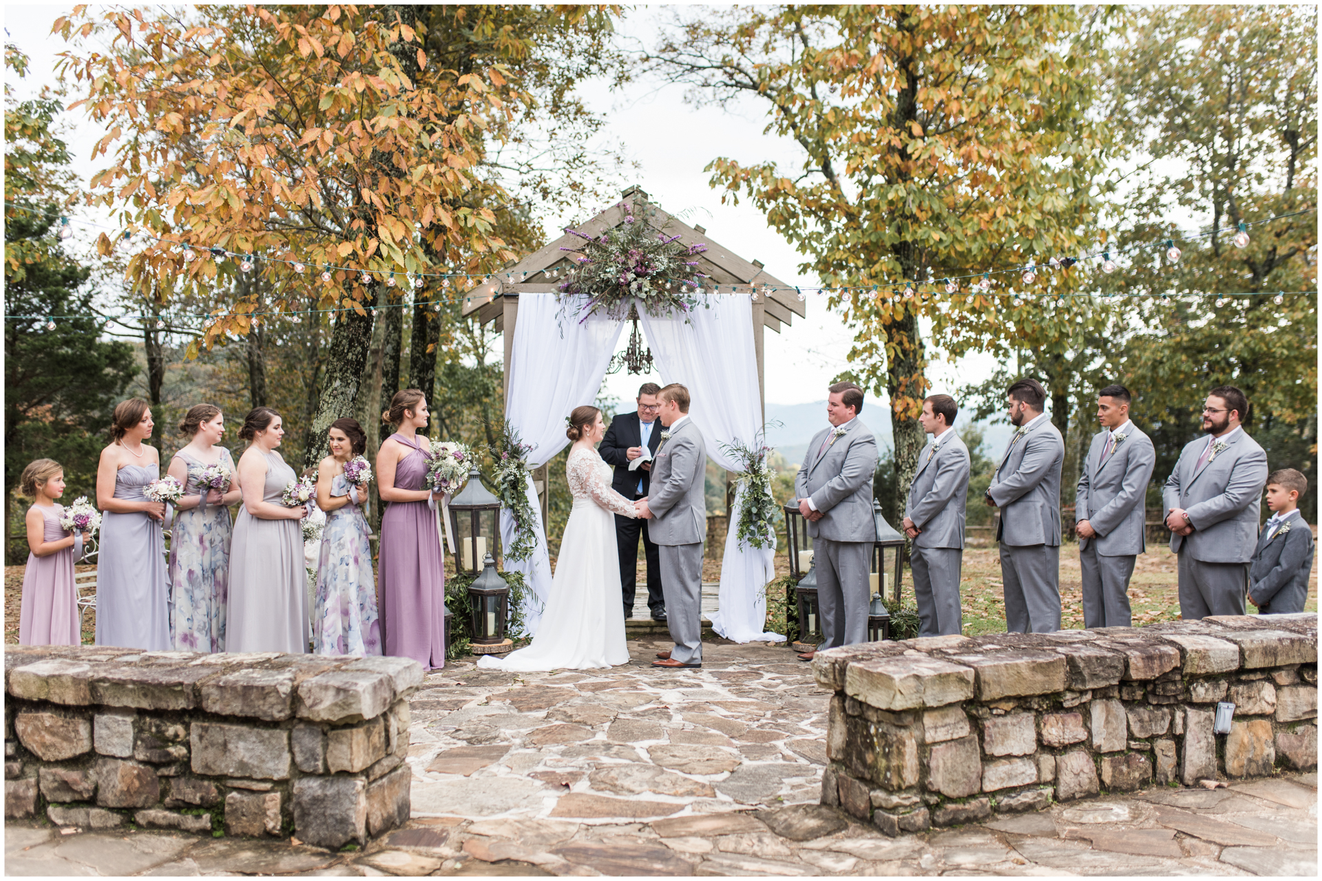 Monte Sano Lodge Fall Wedding - Huntsville Wedding Photographer - Bridal Party outdoor Fall Ceremony in Huntsville Alabama 