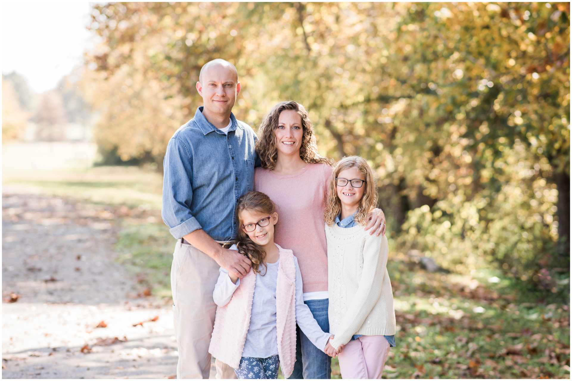 Pose Family of Four - blush pink and blue outfits for fall session