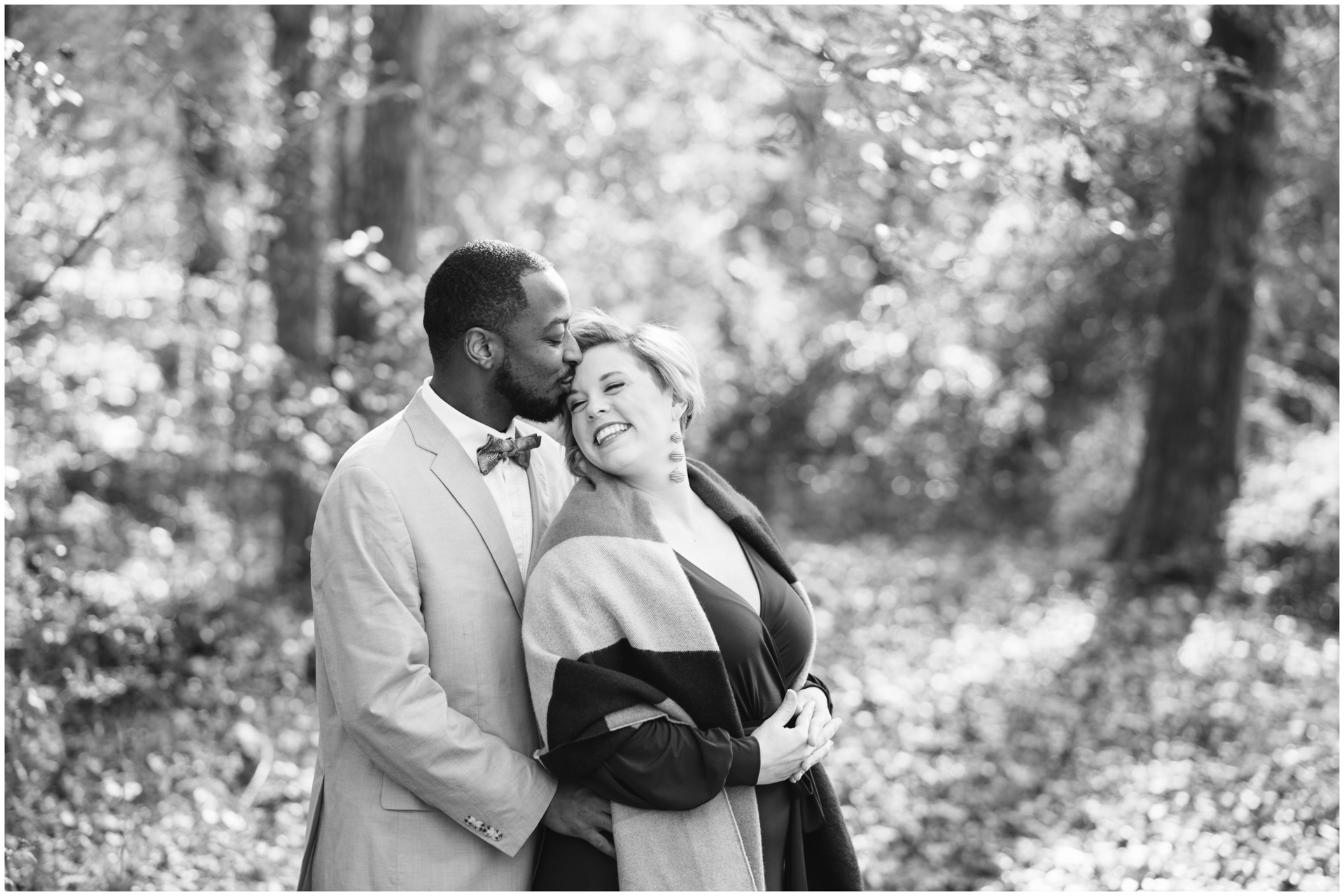 Black and White image of interracial engagement session