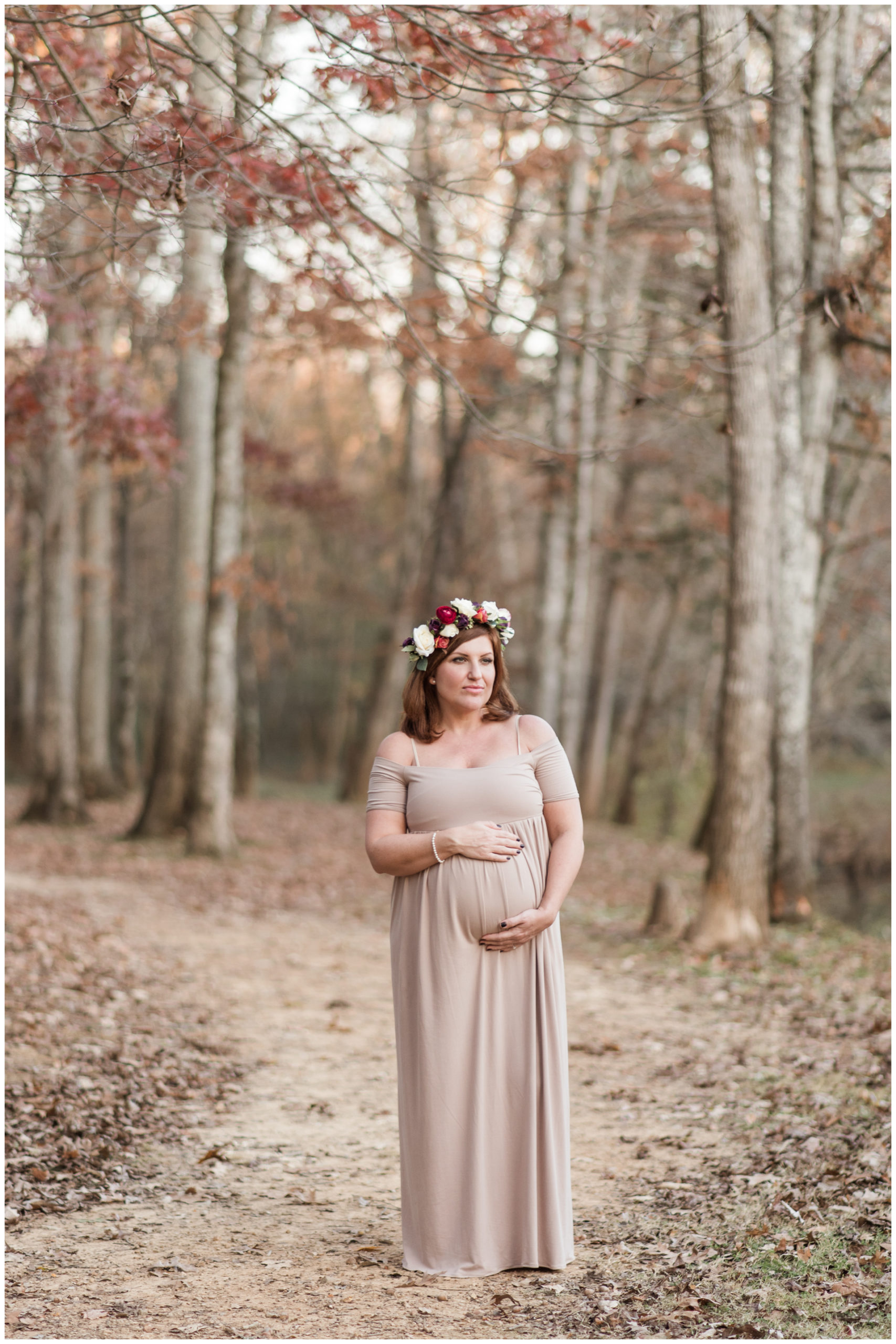 Hays Nature Preserve - Fall Maternity Session - Huntsville Family Photographer - Glowing Momma with flower crown