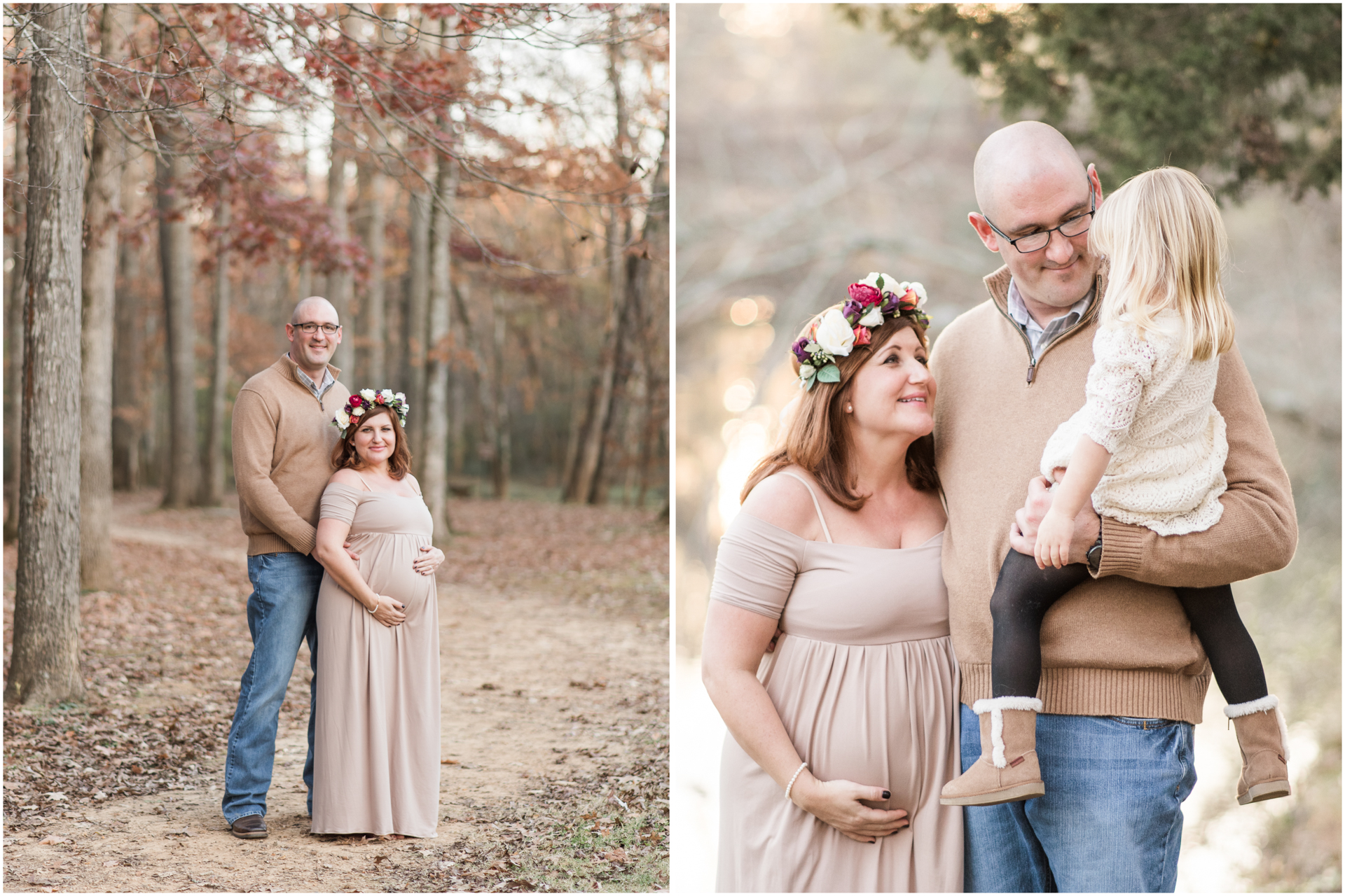 Hays Nature Preserve - Huntsville Family Photography - Glowing Momma with flower crown