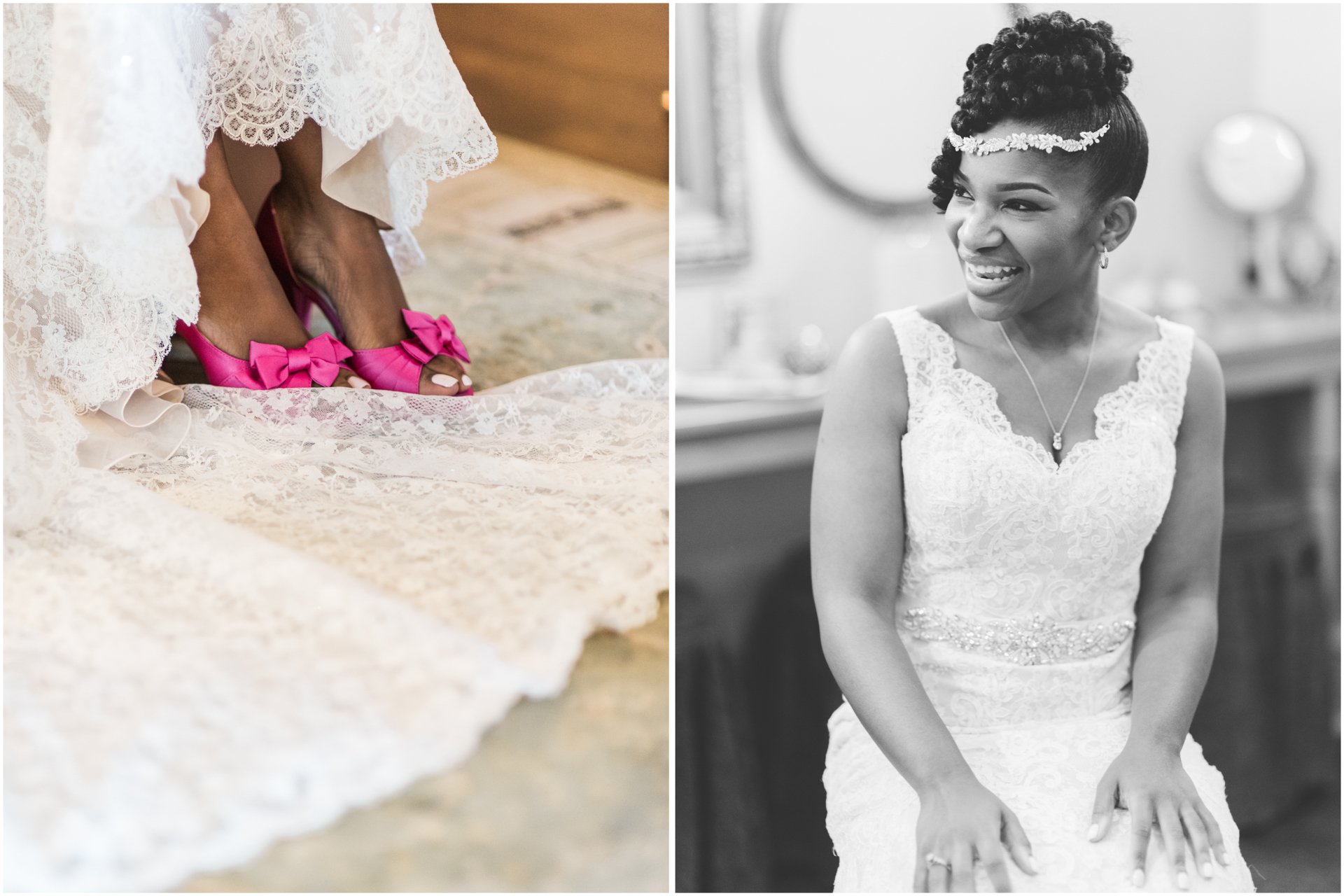 African American Bride - Bridal Portraits - Baron Bluff Wedding - Burritt on the Mountain Wedding - Huntsville Photographer - Bridal Details - Hot pink wedding shoes