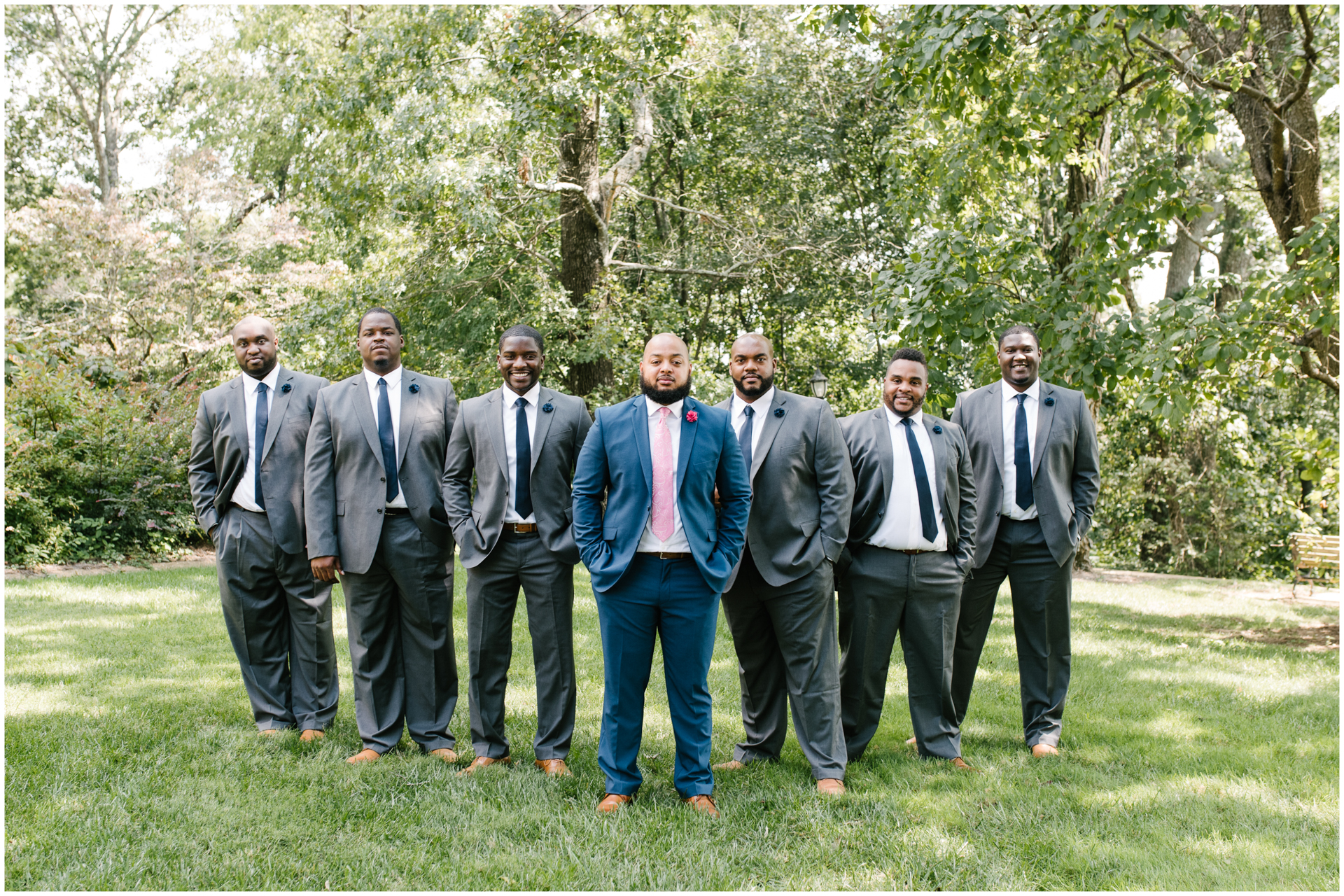 Groomsmen with Groom - mighty ducks - outdoor African America wedding