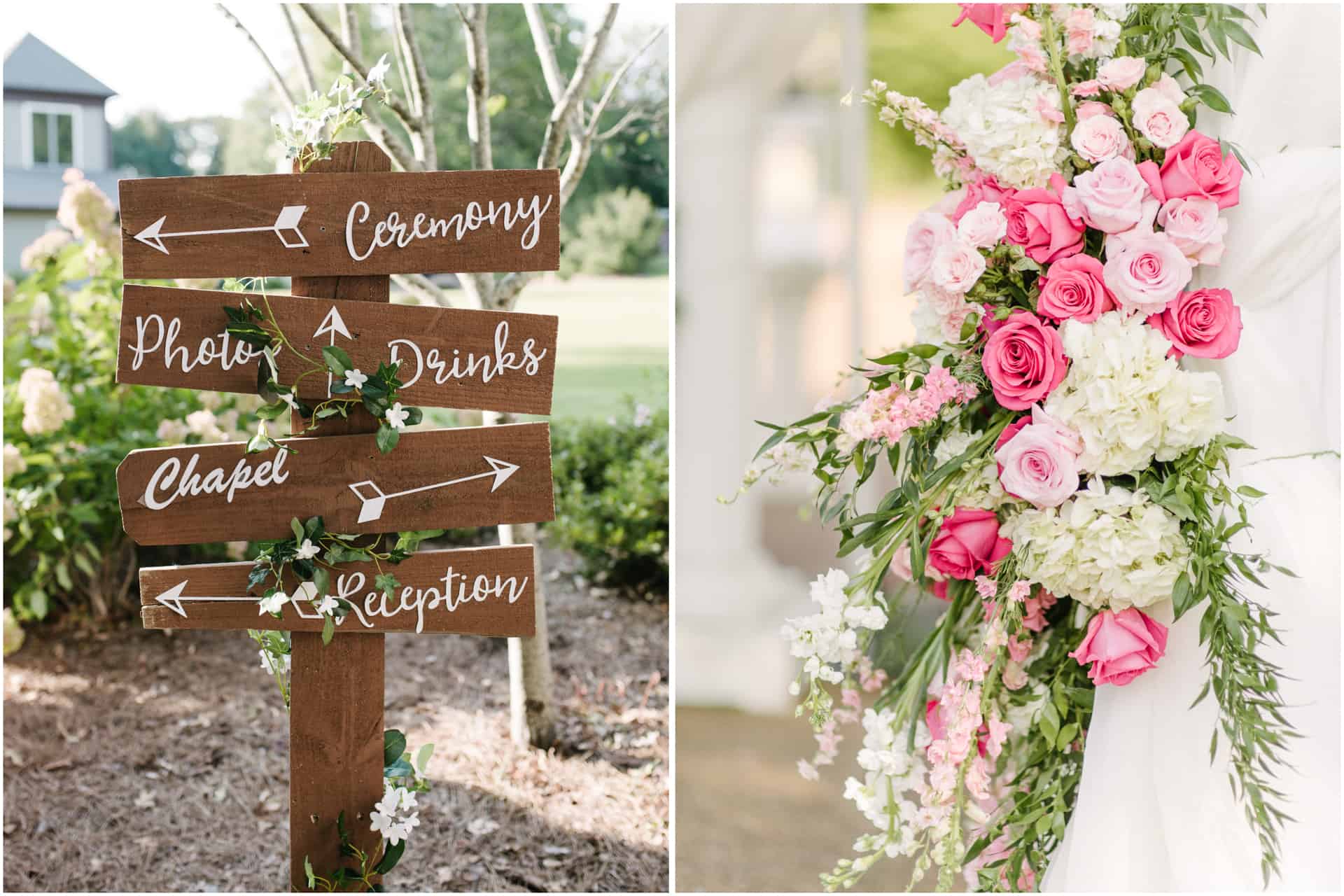 Wedding Details - Pink and White flower display