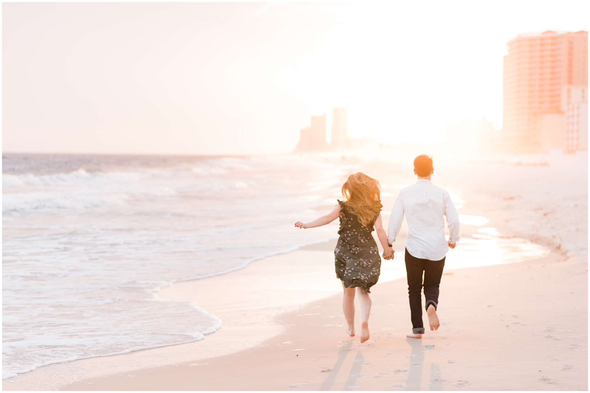 Twenty Oaks Photography - Huntsville Wedding Photographer - Couple running into the sunset - Gulf Shores Engagement Session