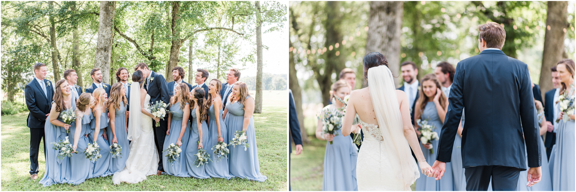 Bride and Groom - Blue Wedding - Outdoor bridal party photos - harvest hollow - Huntsville Alabama