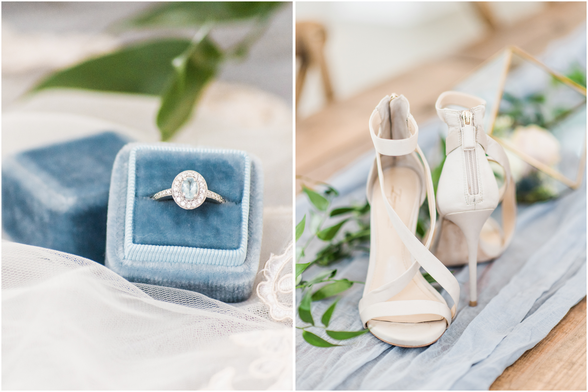 Something blue in slate blue ring box - bride shoes - bridal detail photos