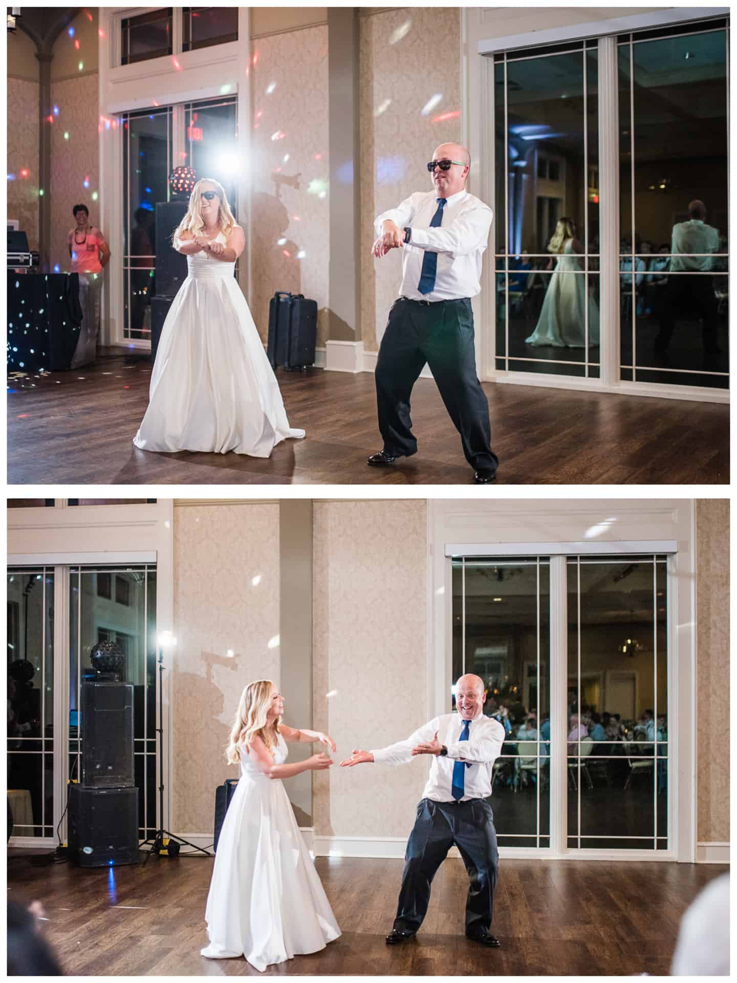 father daughter first dance indoor reception sunglasses on Gangnam style