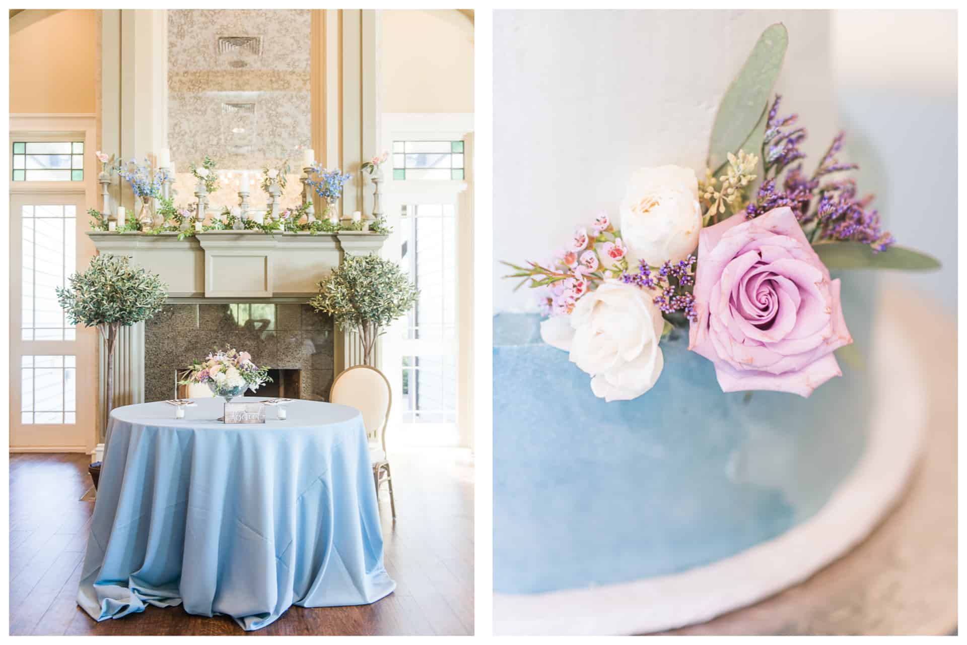 dusty blue and lavender wedding reception baron bluff Huntsville Alabama