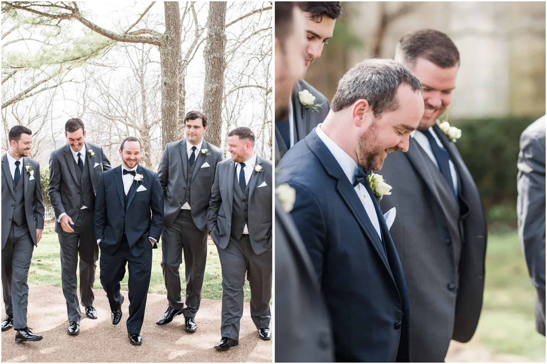 15 Groom And Groomsmen Walking Navy Suit Grey Suits Burritt On The Mountain Winter Wedding