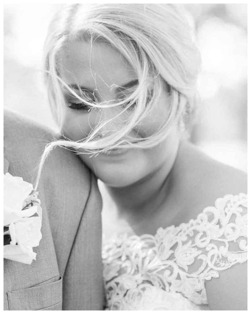 Harvest Hollow Venue and Farm blonde bride hair blowing in the wind - best black and white wedding photos