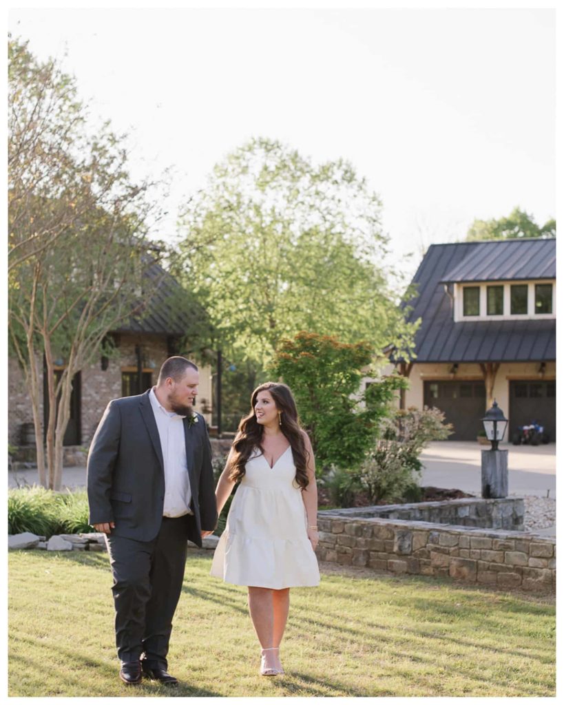 Danclay Farms Wedding Florence Alabama - Happy Elopement - Bride and Groom walking and holding hands