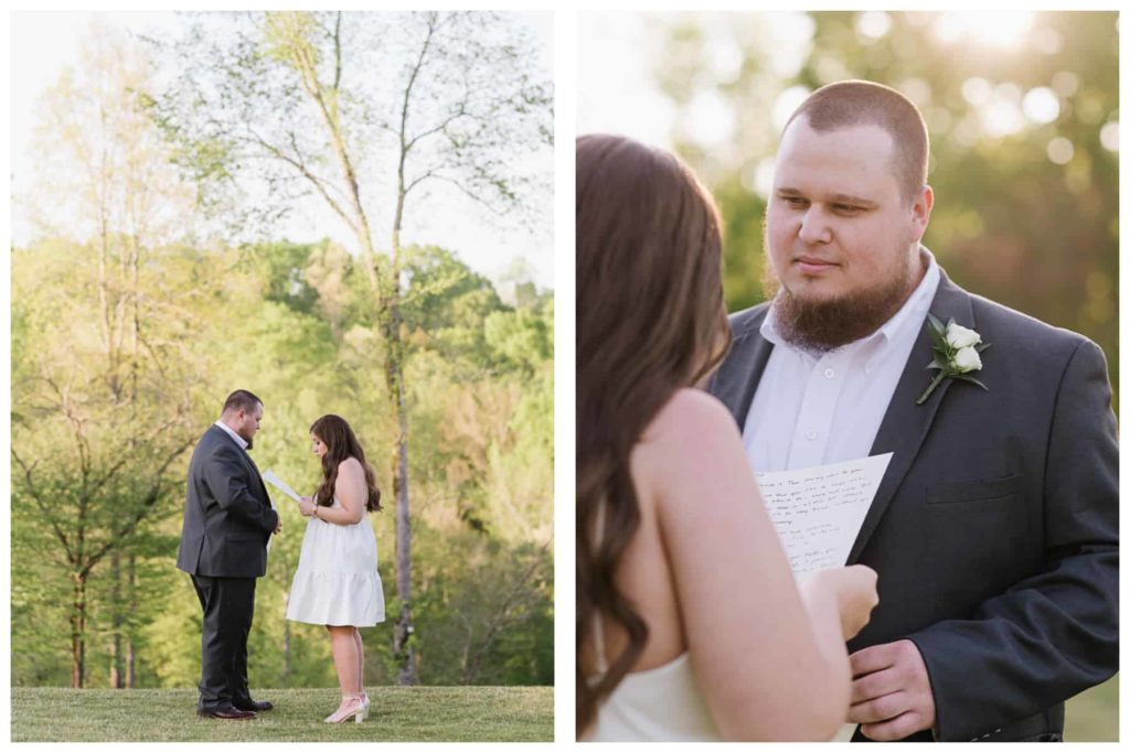 Grooms face while bride says her vows