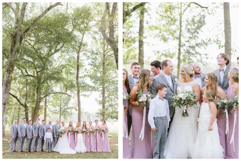 Dusty Rose Bridesmaids dresses - Grey Groomsmen Suits - Fun Bridal Party Photo - Summer Wedding