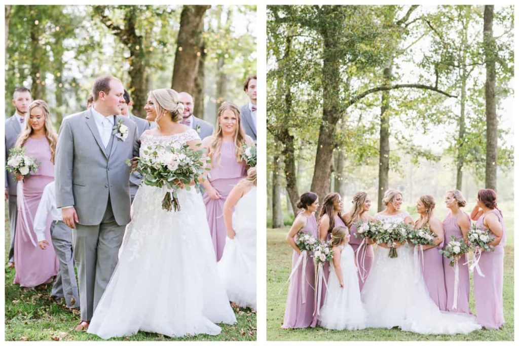 Dusty Rose Bridesmaids dresses - Grey Groomsmen Suits - Fun Bridal Party Photo - Summer Wedding