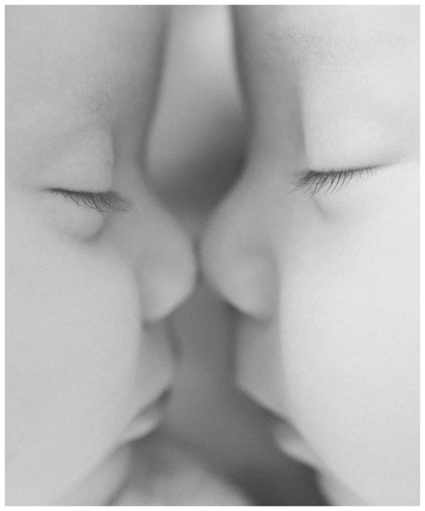 Boy Girl Twin Newborn Photography - Twin Photos - Twenty Oaks Photography - Black and white twins - Nose touching twins