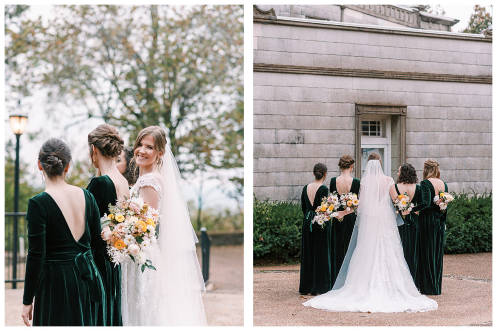 Fall wedding at Burritt on the Mountain - Huntsville Wedding Photographer - Velvet Green Bridesmaid Dresses