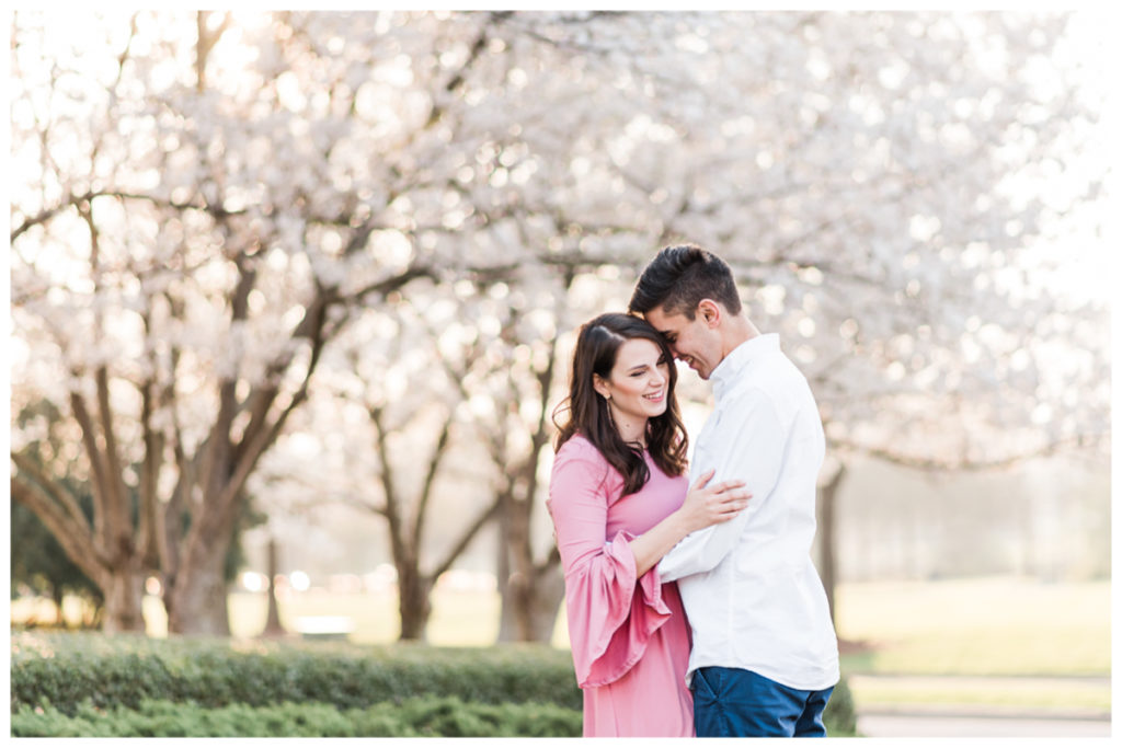 Research Park engagement photos with cherry blossom trees