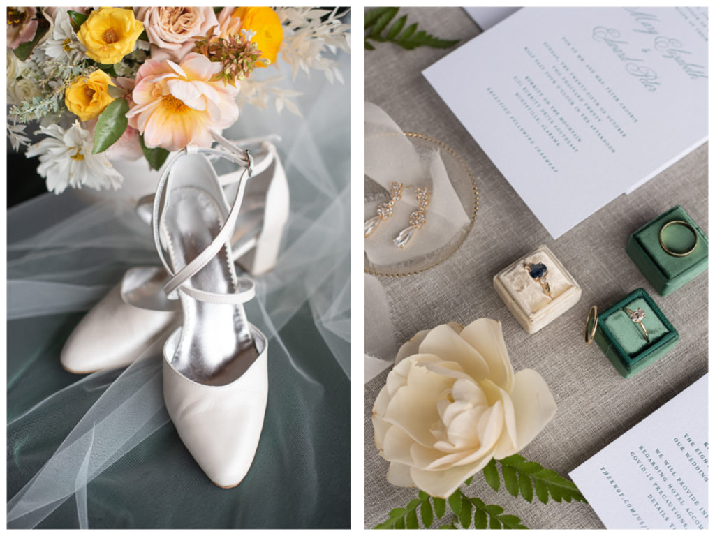 White Mary Jane Wedding Shoes - Hunter Green Mrs Ring Box